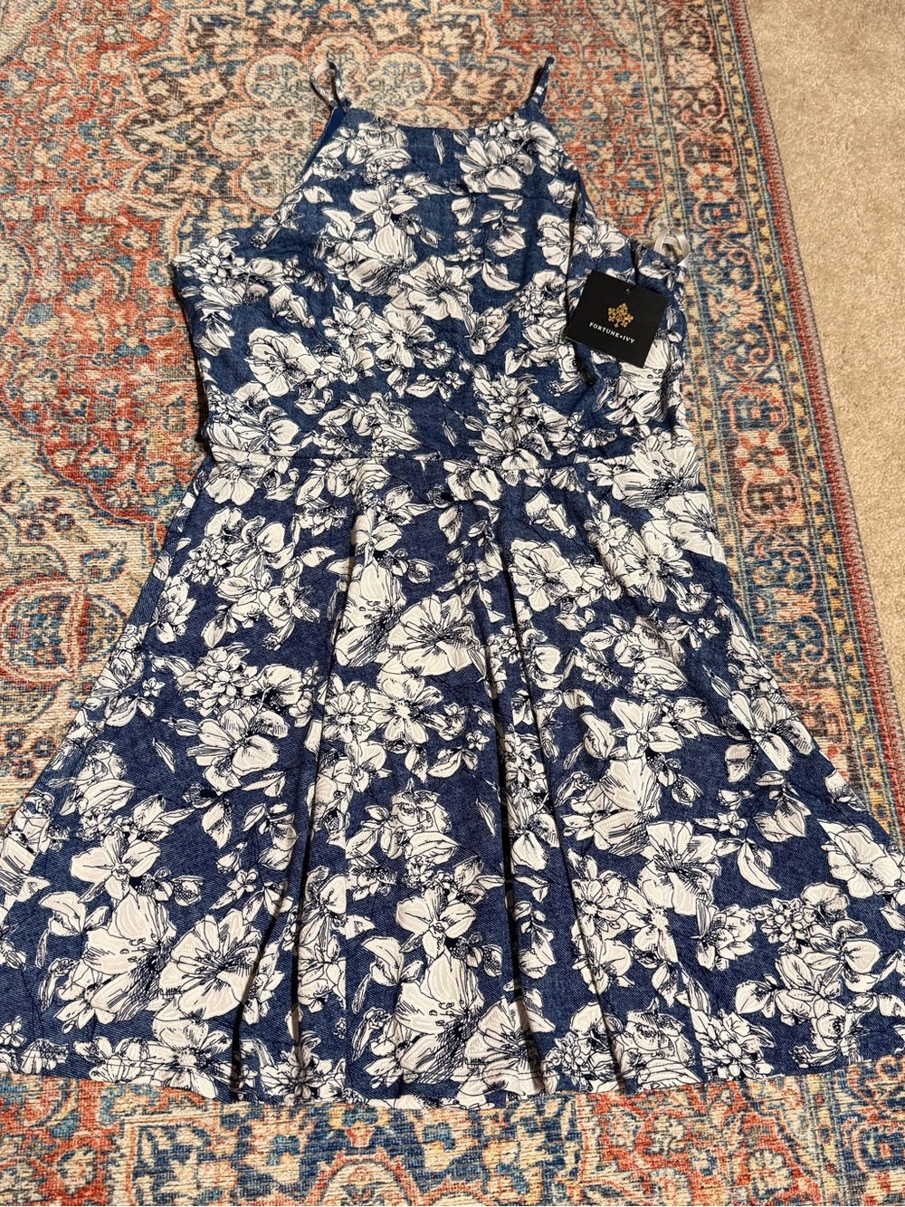 Fortune + Ivy Fit and Flare Navy floral midi dress